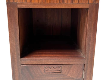 Two Art Deco Nightstands or Bedside Tables with Multi-Colored Marble Tops, 1930s